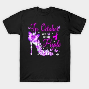 Womens In October We Wear Purple  Domestic Violence T-Shirt